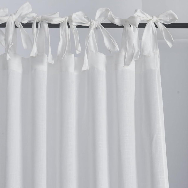 gisewood Tie-Top Linen Cotton Blend Window Curtain Panel, Rustic-Chic Curtain Panel for Living Room or Bedroom, 52 Inches by 84 Inches, Off White, 2 Panels