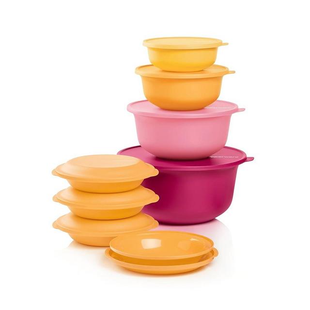 Tupperware Aloha Home Collection 16 Piece Food Storage Set in Multi Colors, Dishwasher Safe and BPA Free (4 Containers, 4 Plates, 8 Lids)