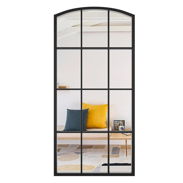 GIFTTROVE Arched Window Mirror, Arch Windowpane Mirror, Matte Black Window Pane Mirrors, Grid Frame Decorative Wall Mirrors for Living Room, Entryway, 24"x 48"