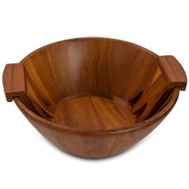 Joline Designs Acacia Wood Salad Bowl with Serving Forks - Large Salad Bowl with Durable Wooden Design for 6-8 Servings, Easy to Clean, Naturally Beautiful, Ideal for Family Gatherings & Gift Giving