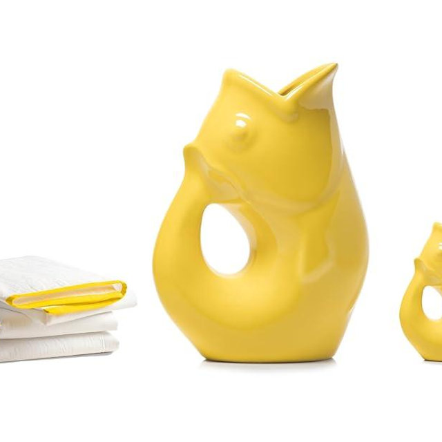 Gurgle Pot Pitcher 5 PC Set - Lemon Yellow, 42-oz & 3-oz, 3 Premium Large Sized Flour Sack Towels