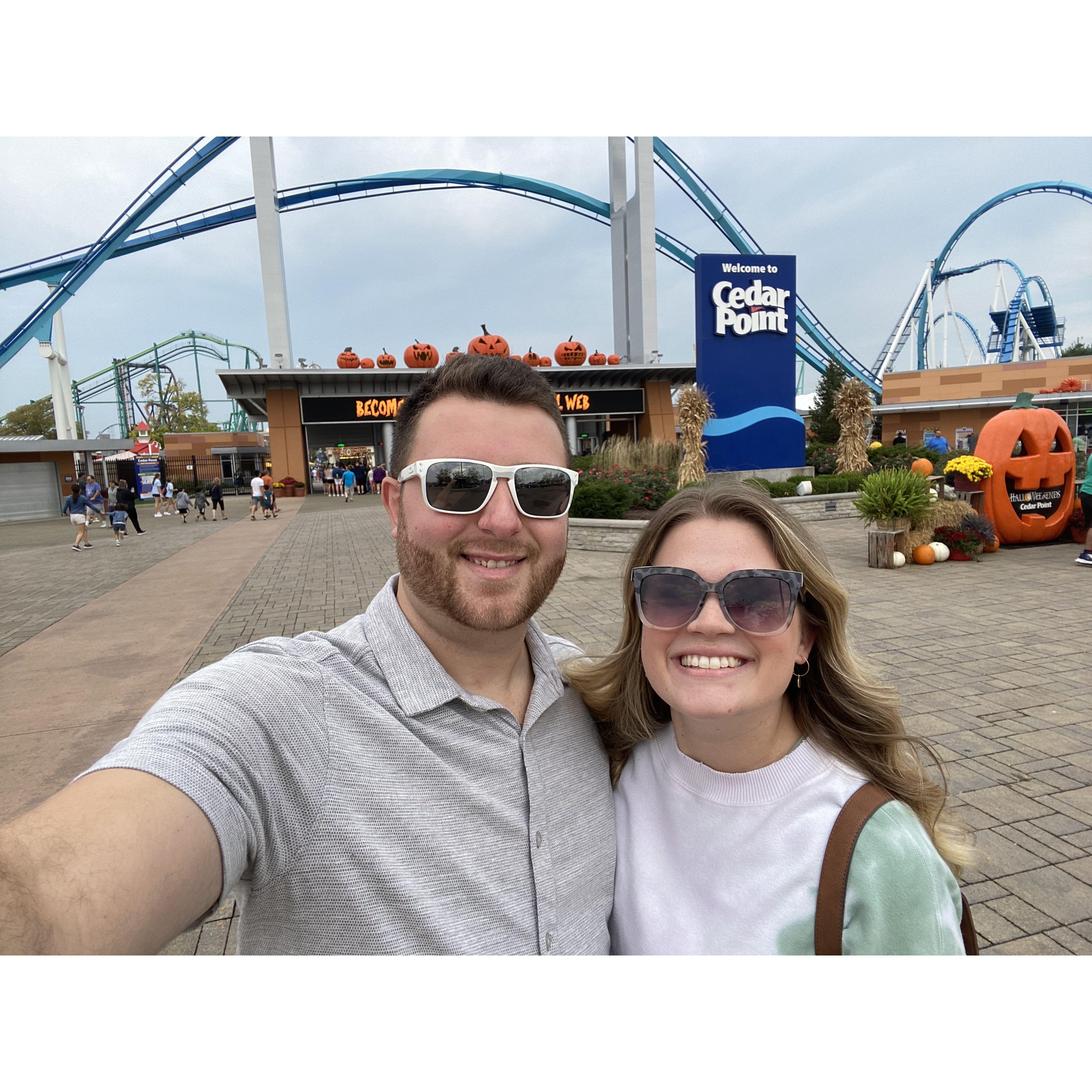 Celebrating our 1 year anniversary at Cedar Point!