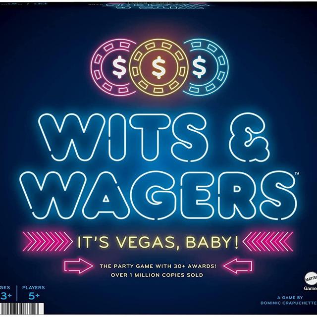 WITS & Wagers Vegas Edition Trivia Family Party Board Game with 28 x 11 Inch Felt Mat, Dry Erase Boards, Dry Erase Markers, Question Cards, Poker Chip