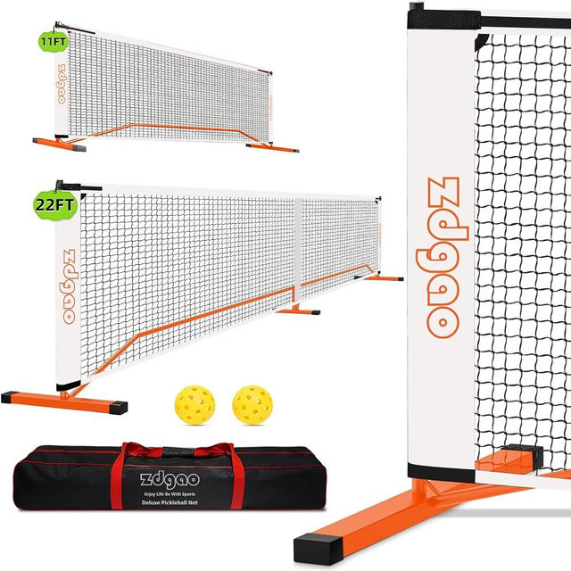 Zdgao Portable Pickleball Net for Driveway, 22FT Regularion Size Pickle Ball Net with Pickleballs and Carry Bag, Easy Setup for Indoor Gym, Outdoor Court, Backyard, Street
