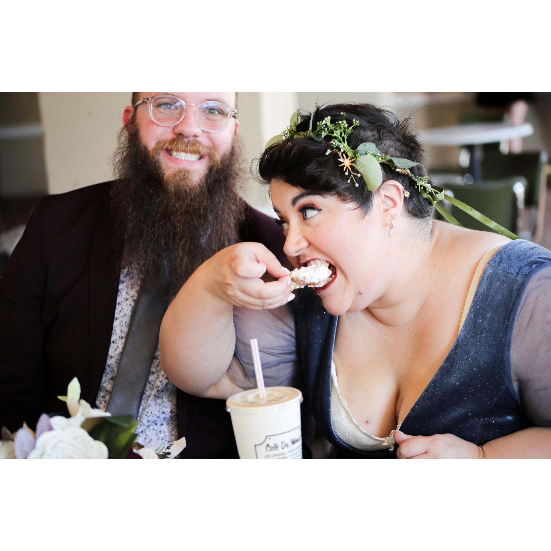 Obviously, the first thing you do after you get married in New Orleans is go get beignets.