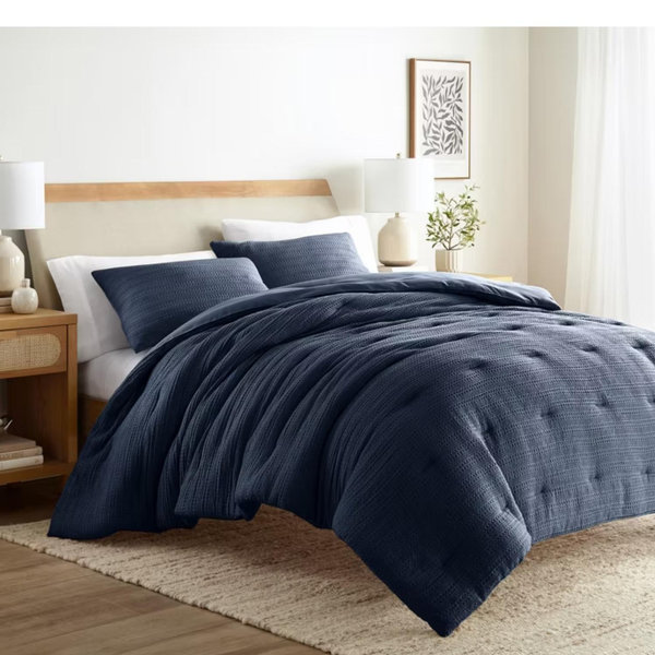 Waffle Textured Comforter Set All Season Down-Alternative Ultra Soft Bedding - Becky Cameron