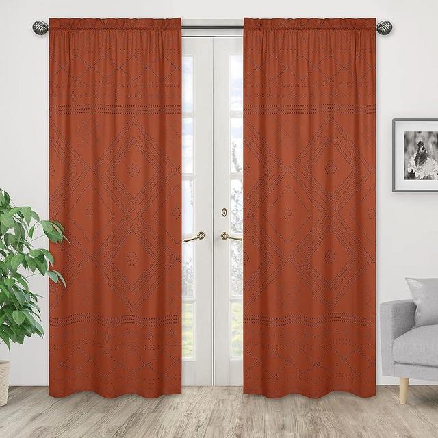 Sweet JoJo Designs Boho Bohemian Tribal Black Orange Rustic Geometric Decorative Window Treatment Panels Curtains Drapes Covering Bedroom Living Room Decor Aztec Urban Southwestern Farmhouse Set of 2