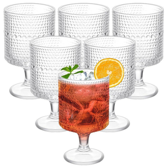 Tioncy Set of 6 Hobnail Iced Beverage Goblets Vintage 7.6 oz Goblets Glasses Hobnail Drinking Glasses Textured Glass Cups Hobnail Glassware for Wine Soda Juice Dinner Parties Bars Restaurants