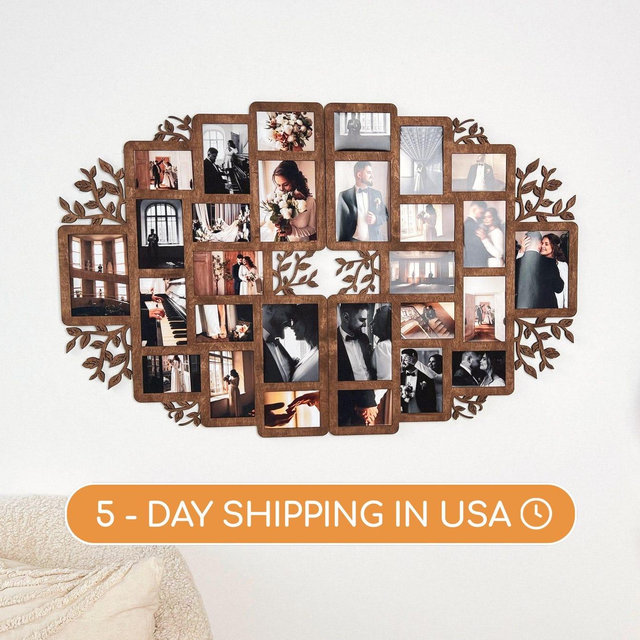 Split family picture frame collage Wooden family tree wall decor Custom color living room decor Family gift Multiple frames 3.5x5 4x6 5x7