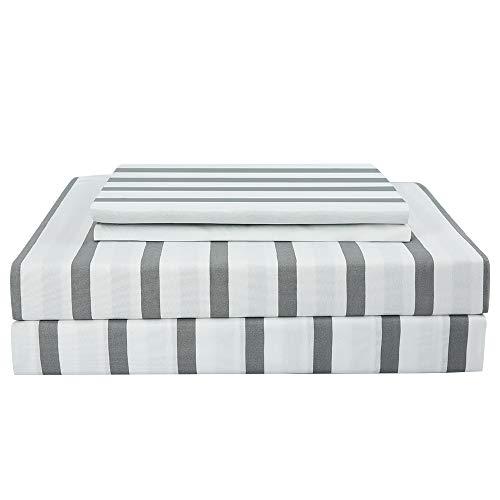 Best Season Striped Sheet Set 4 Piece-1800 Brushed Microfiber Bedding,Deep Pocket,Wrinkle Fade,Stain,Easy Care (White&Grey,Queen Size)
