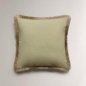 FRINGED JUTE THROW PILLOW COVER WITH INSERTS
