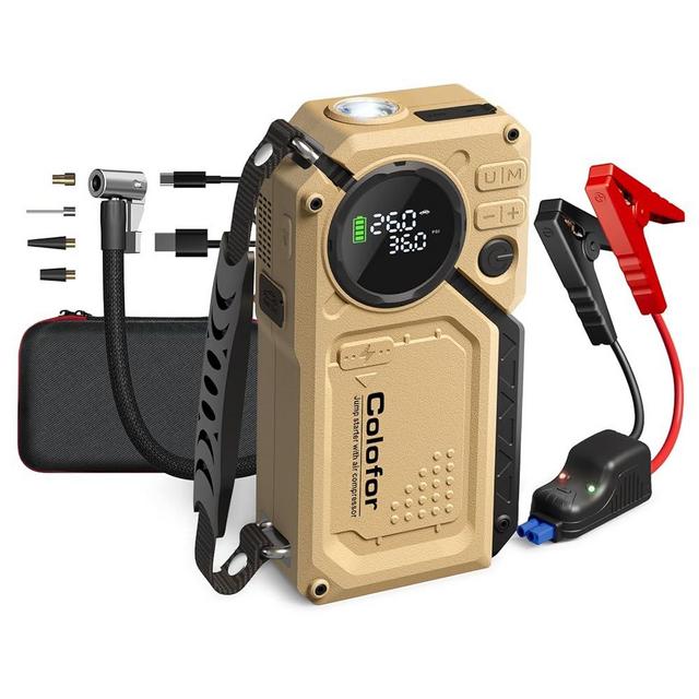 Portable Car Jump Starter with Air Compressor, Emergency Vehicle Battery Booster with LED Light, 2500A Peak 150PSI Tire Inflator, 12V 18000mAh Battery Booster Pack for 8.5L Gas / 6.0L Diesel Engines