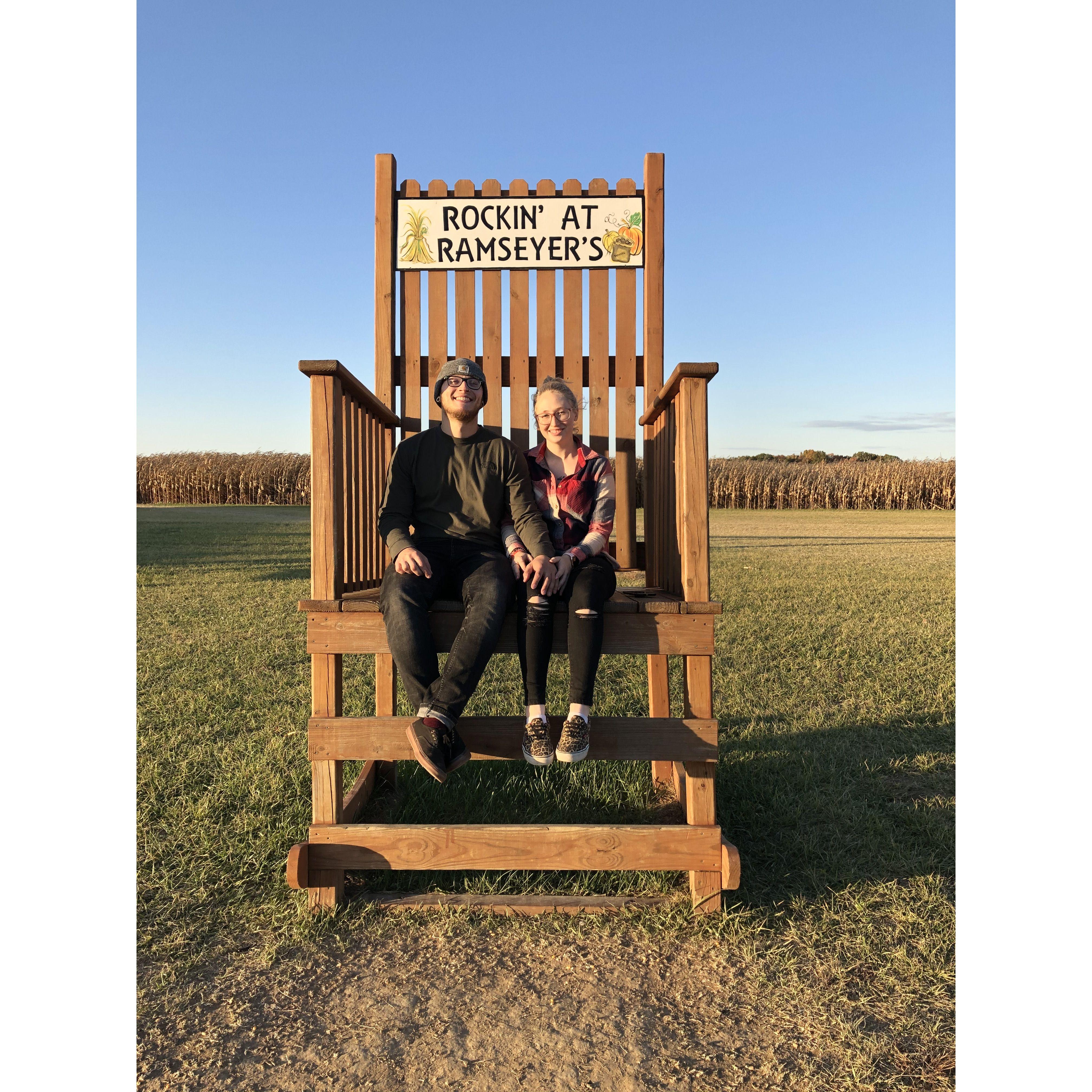The only chair that fit both of us in it. Ramseyer Farms. Wooster. 2019