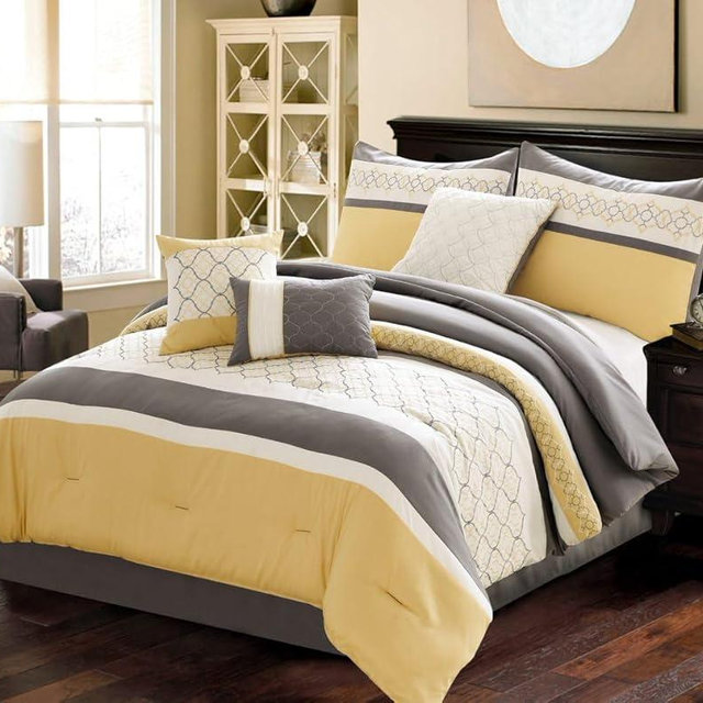 Riverbrook Home Country Manor Collection Comforter Set, King, Verdugo - Yellow/Grey, 7 Piece Set