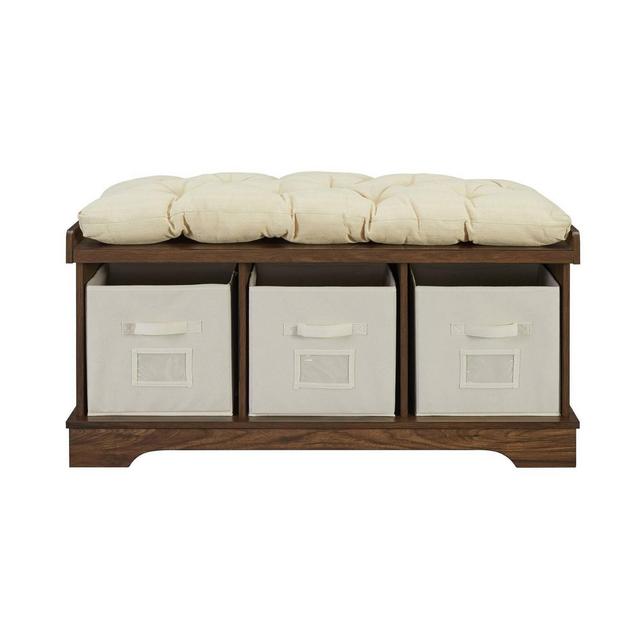 Modern Farmhouse Entryway Storage Bench Dark Walnut - Saracina Home