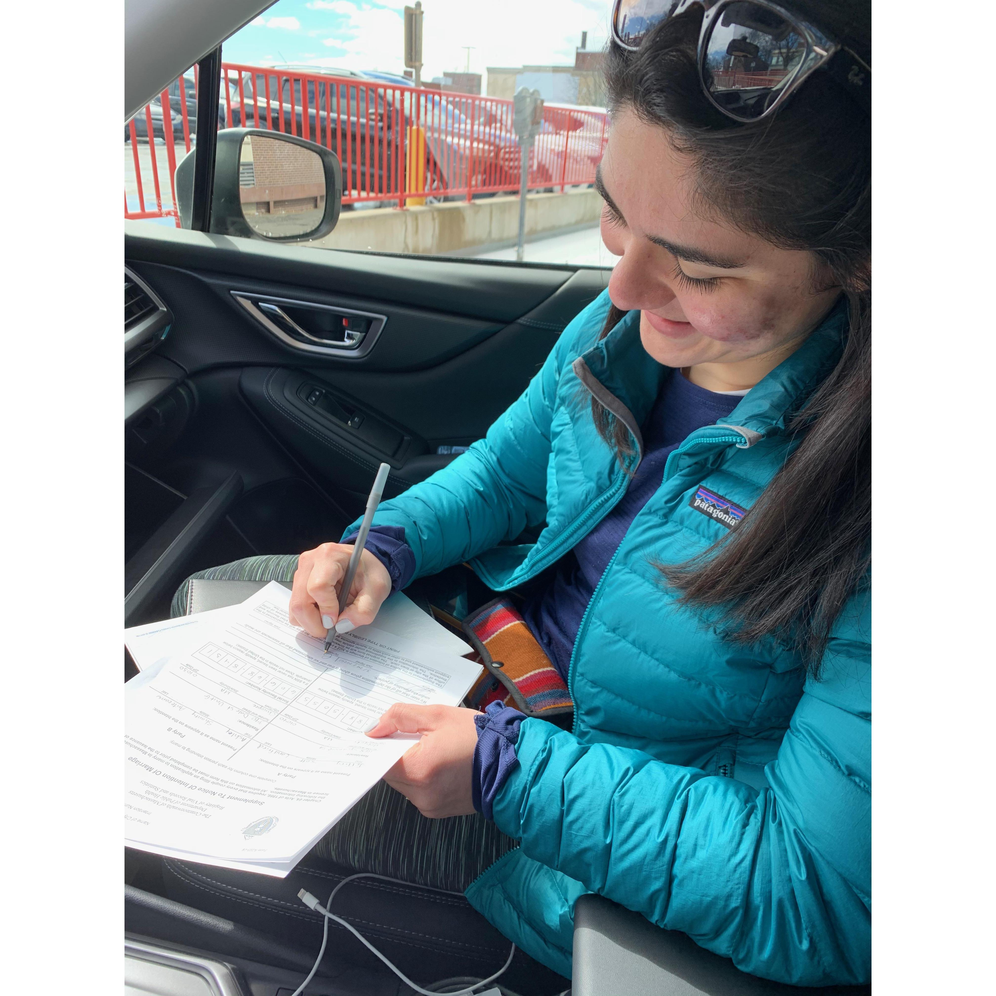 Signing our marriage license