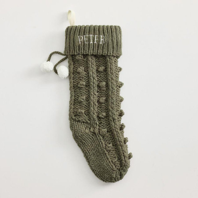 Knit Pom Pom Stocking Medium Green