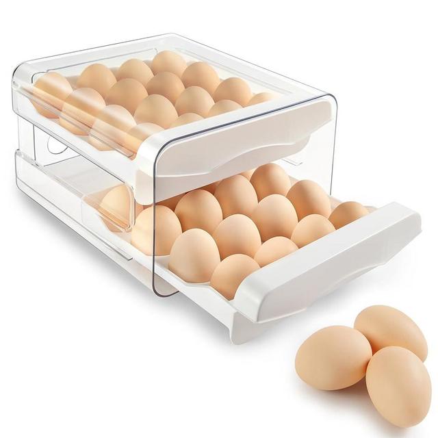 BEDEONE Egg Container for Refrigerator, 32 Egg Holder For Refrigerator, 2 Layer Egg Organizer for Refrigerator, Clear Egg Fresh Storage Box for Fridge