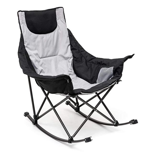 SUNNYFEEL Camping Rocking Chair, Luxury Padded Recliner, Folding Chair with Built-in Pocket, Heavy Duty, for Lawn/Outdoor/Picnic/Lounge/Patio, Foldable Camping Rocker Chairs with Carry Bag