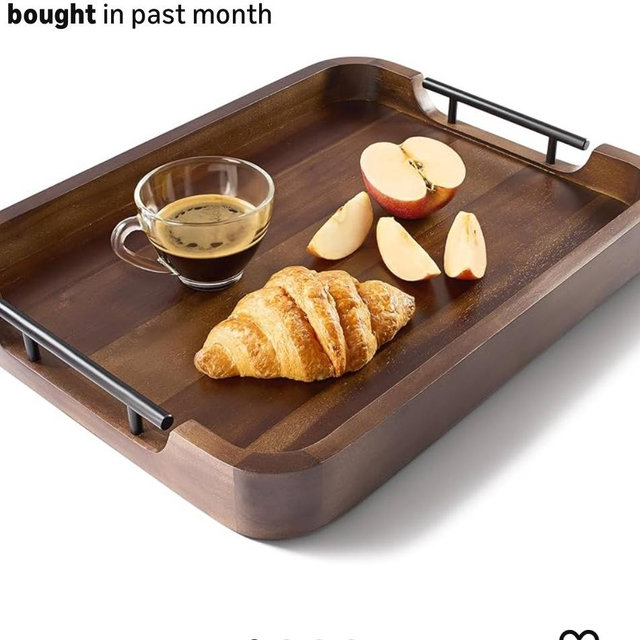 Ottoman Tray for Living Room – 17"x13" Rectangle Serving Tray with Handles – Acacia Wooden Tray for Coffee Table, Living Room, Breakfast in Bed – Decorative Trays for Ottoman (Walnut Color)