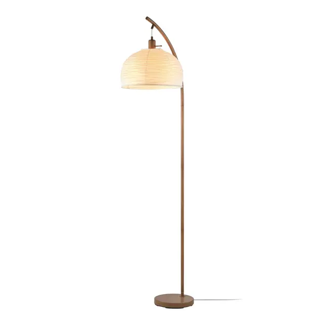 Globe Electric 70" Wood-Tone Finish Floor Lamp with White Paper Shade