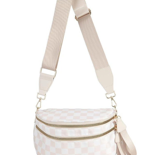 Black and White Checkered Crossbody Bag Bum Bag for Women,Spacious Checkered Purse Fanny Packs Belt Bag