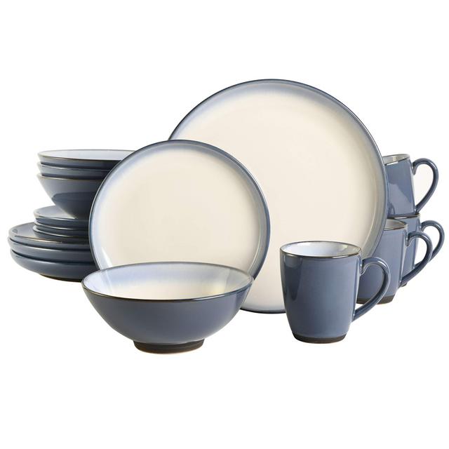 Gibson Elite Serene Fountain Round Reactive Glaze Stoneware Dinnerware Set, Service for 4 (16pcs), Blue