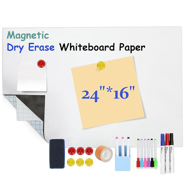 Magnetic Dry Erase Whiteboard Paper,24" x 16" Magnetic White Board Film,Repeatable Writing for Home,School,Office