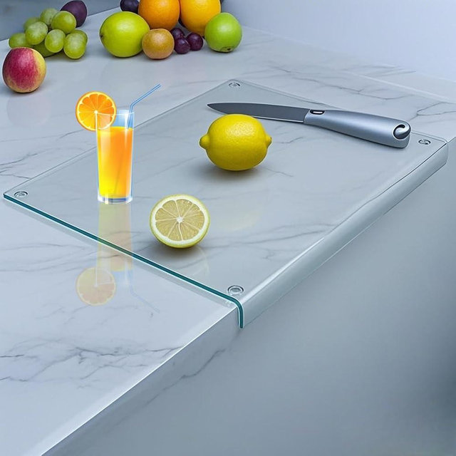 LADIHAB Tempered Glass Cutting Board for kitchen Counter with Lip - Scratch-Resistant, Non-Slip, Glass Countertop Cutting Board,Clear Glass Chopping Board for Kitchen,Easy to Clean（17x13.3in Clear）