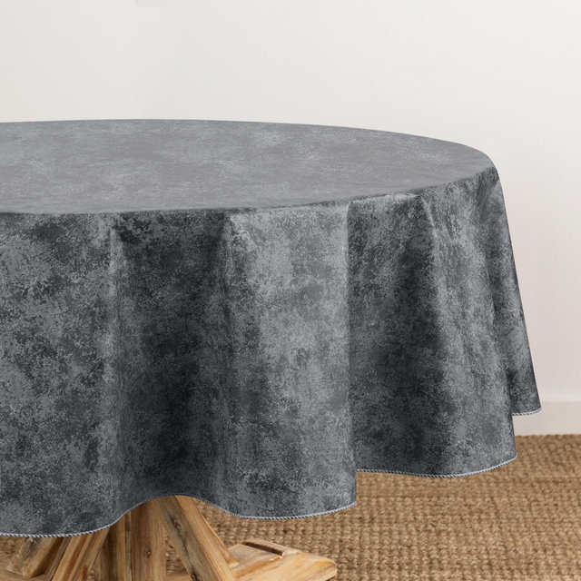 Mesa Marble Printed Vinyl Indoor/Outdoor Tablecloth - Black - 84x60 Oval - Elrene Home Fashions