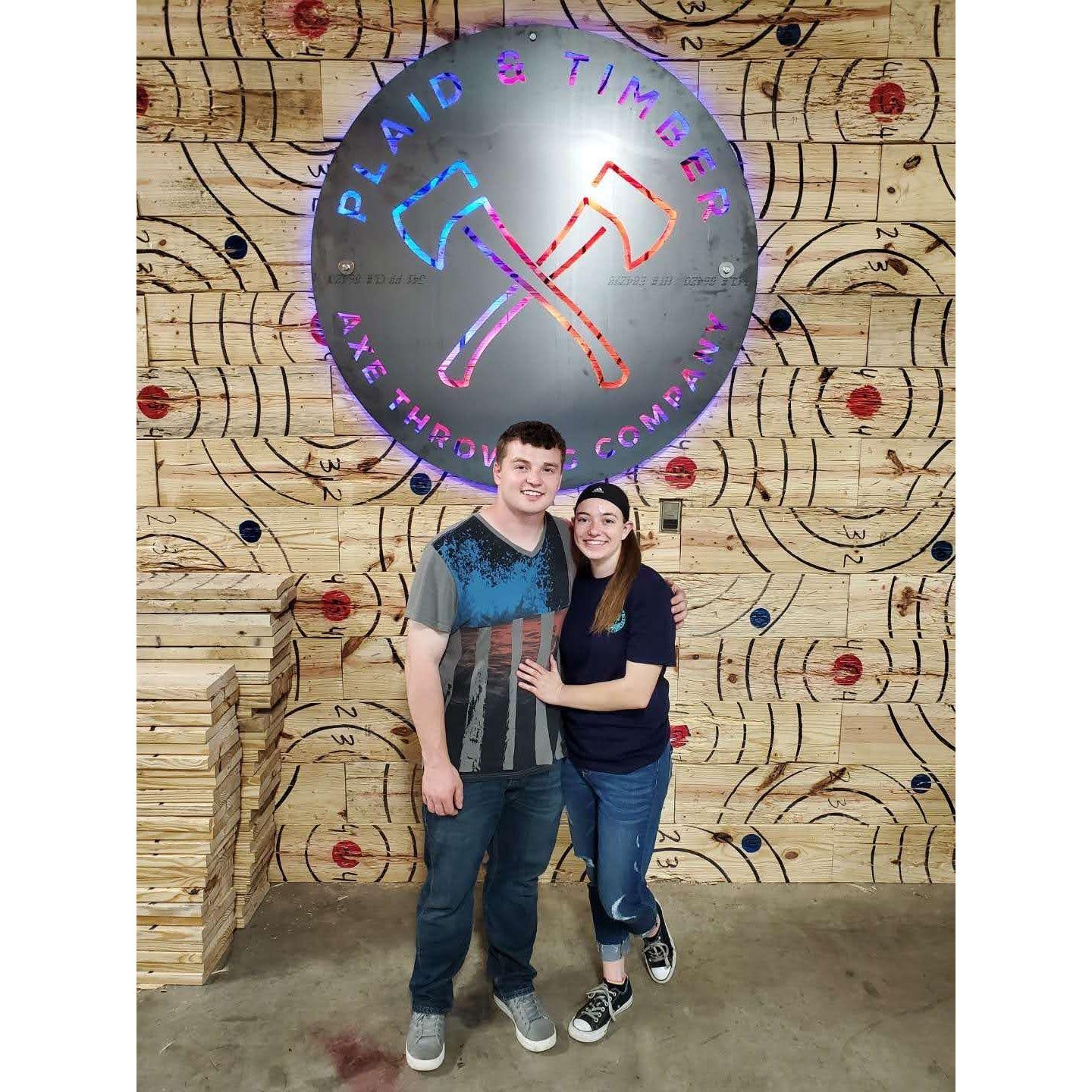 First time throwing axes. He got smoked but denies it because he hates to lose.