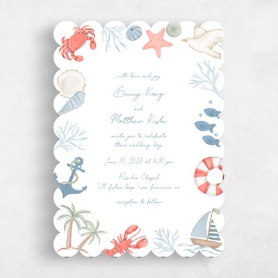 Blue Scalloped Wedding Invitation - Costa Classic