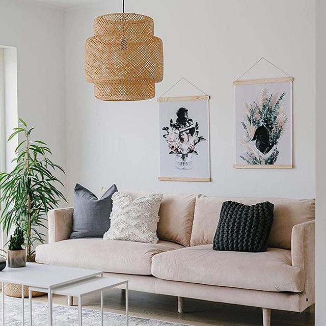 Arturesthome Bamboo Pendant Light for Kitchen Island, Home Decor Lampshade Chandeliers, Handmade Weave Hanging Lighting Fixture, Creative Craft Lights (30cmx30cm)
