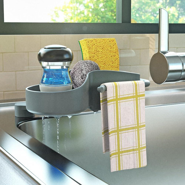 Sink SideKick - Patented Sink Caddy with Stainless Steel Magnetic Mount | Ultra Hygienic Space-Saving Sink Organizer | Sponges Brushes Dishrags & More | For Kitchen, RV, Boat, Laundry Sink (Gray)