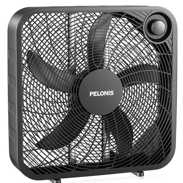 PELONIS 20 Inch Box Fan – 3 Speeds, 25ft/s, Floor Fans, Superior Air Throw (2295 CFM), Lightweight, 5 Blades, Portable & Durable for Bedroom, Office, Living Room, Garage