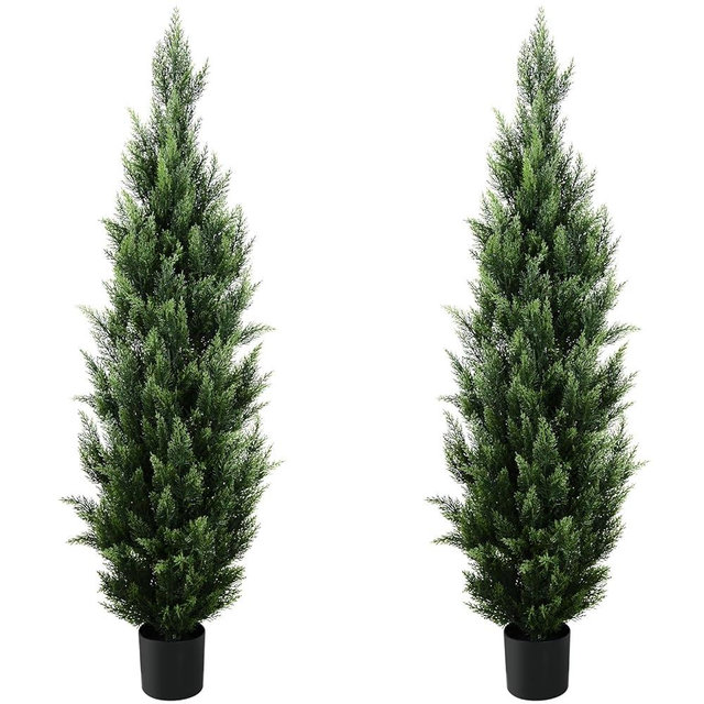 Melli Welli 5FT Artificial Topiary Tree Beautiful Realistic Faux Cedar Pines Christmas Trees UV Rated Fake Shrubs for Front Porch Faux Plants Indoor and Outdoor Decor (2 Pack)
