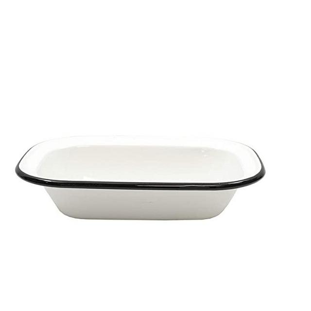 Tablecraft 80014 Enamelware Serving Pan, 9 1/2" L x 7" W x 2" H, White