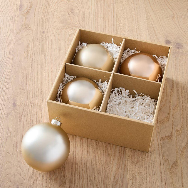 Champagne Gold Glass Ball Boxed Ornaments, Large, Set of 4