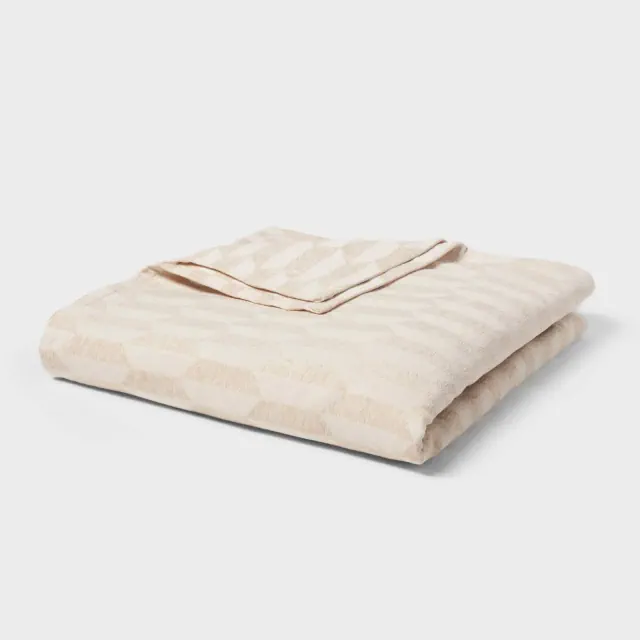 King Chenille Jacquard Blanket Ivory/White Chevron Geo - Threshold™