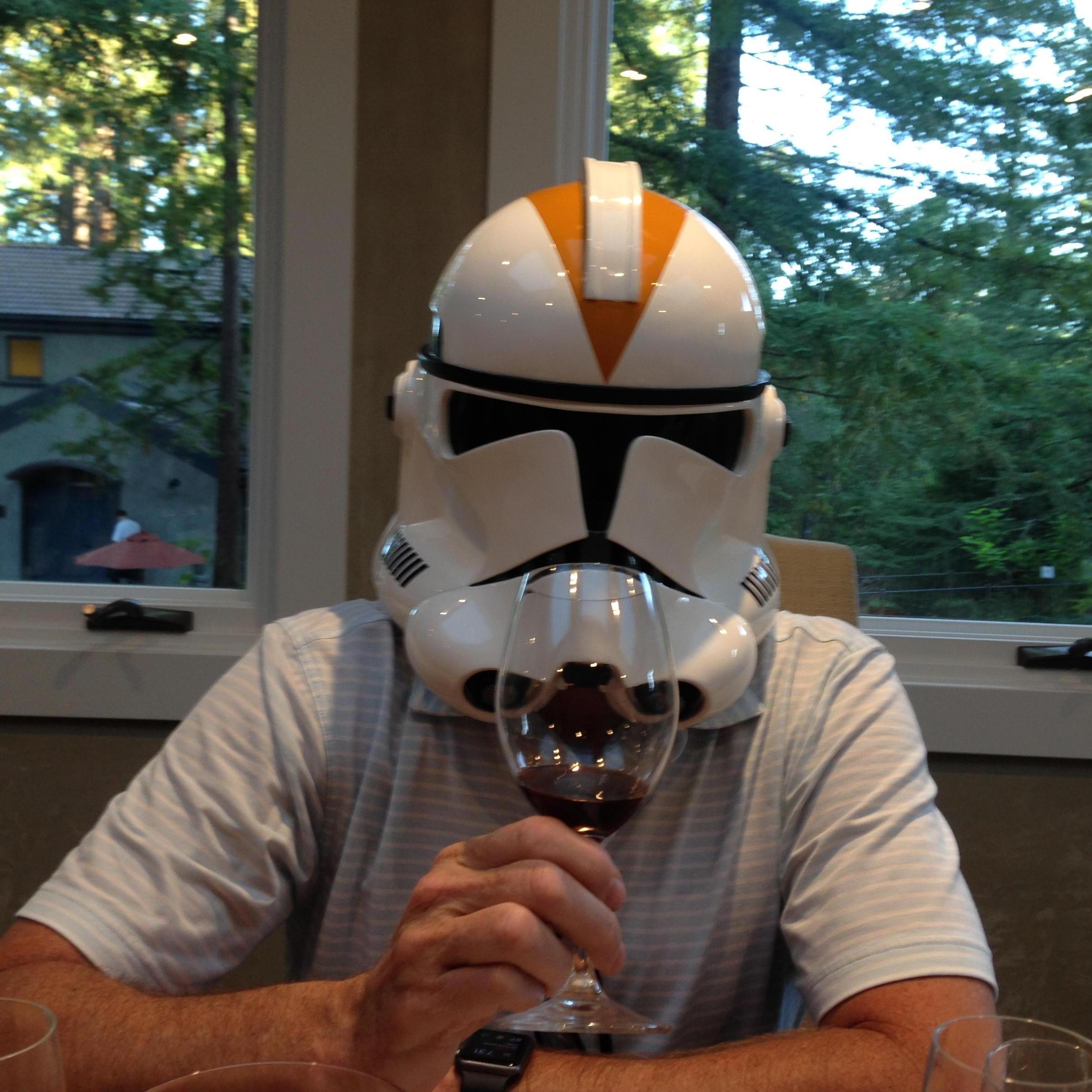 He just had to try on our wine educators Star Wars helmet.  I think he even tried to walk out with it on :)