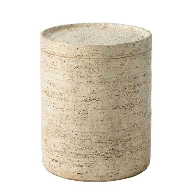 SUNBURY Outdoor Side Tables for Patio, Small Concrete Accent End Table, Stone Round Modern Coffee Furniture, Milky Cement Side Table