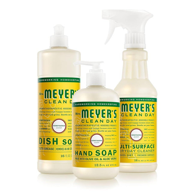 Mrs. MEYER'S CLEAN DAY Kitchen Basics Set, Honeysuckle Scent Cleaning Supplies includes Hand Soap (12.5 Fl Oz), Dish Soap (16 Fl Oz) and Multi-Surface Cleaner (16 Fl Oz)
