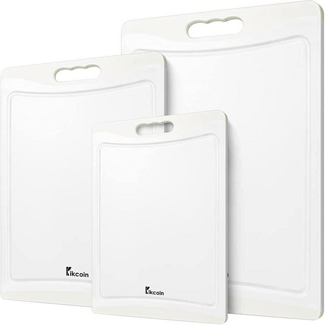 Cutting Boards for Kitchen, Extra Large Plastic Cutting Board Dishwasher Chopping Board Set of 3 with Juice Grooves, Easy Grip Handle, White, Kikcoin