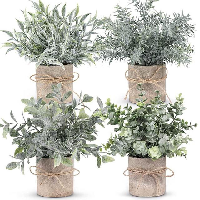 WUKOKU 4 pcs Small Fake Plants Mini Artificial Potted Plants for Farmhouse Office Bathroom Home Decor Indoor