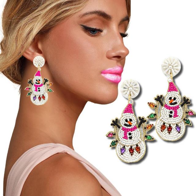 All Tangled Up Snowman Dangle Earrings Seed Beaded Statement Christmas Gifts For HerAnalyze listing