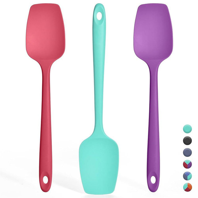 Ironberry Silicone Spoonula Set: 600ºF Heat Resistant Food Grade Cooking Baking Utensils, Kitchen Flexible Nonstick Rubber Pan Spoon Spatula for Mixing, Scrambling, Scooping (3 Pieces, Multicolor 3)