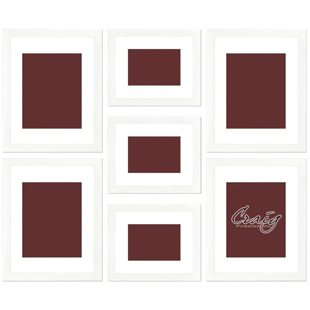 Craig Frames 23247812 Picture Frame 7-Piece Wall Set, White Frames, White Display Mats