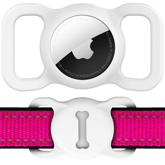 Airtag Dog Collar Holder, DLENP Air Tag Protective Cat Airtag Dog Collar,Silicone AirTags GPS Tracking Accessories,Air Tags with Bone Pattern (1 Pack(White))