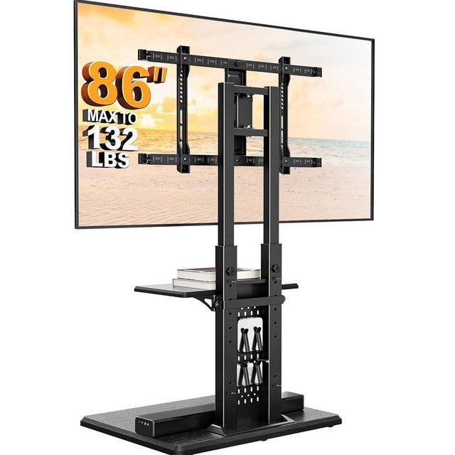 Perlegear Floor TV Stand with Mount for 32-86" TVs up to 132 lbs, Tall TV Stand with Pegboard and 6 Height Settings, TV Swivel Stand with Wooden Base, Max VESA 600x400mm PGFS13