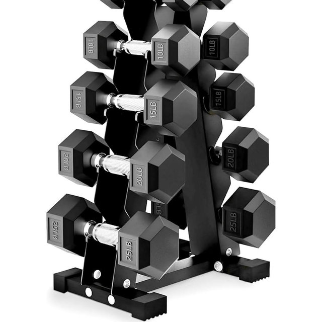 BalanceFrom Rubber Coated Hex Dumbbell Weight Set with Storage Rack, 100LB or 150LB or 200LB Set, 5-20 lbs or 5-25 lbs or 10-30 lbs Pairs